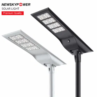 Novo moderno alto lúmen ao ar livre à prova d'água integrado de alumínio 30W 40W 60W 80W 100W LED tudo em um poste de luz solar